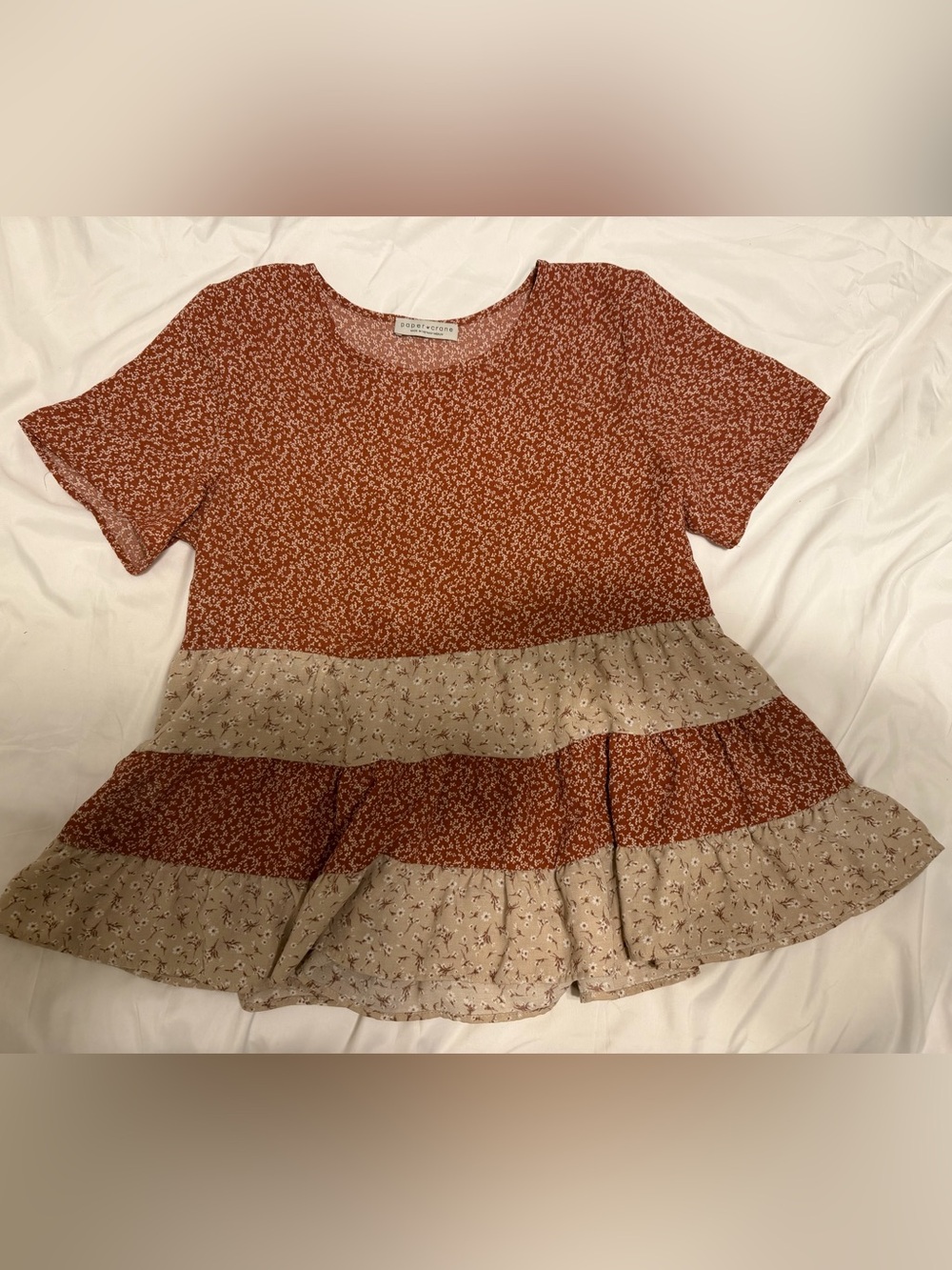 Paper Crane Rust and Cream Floral Tiered Blouse